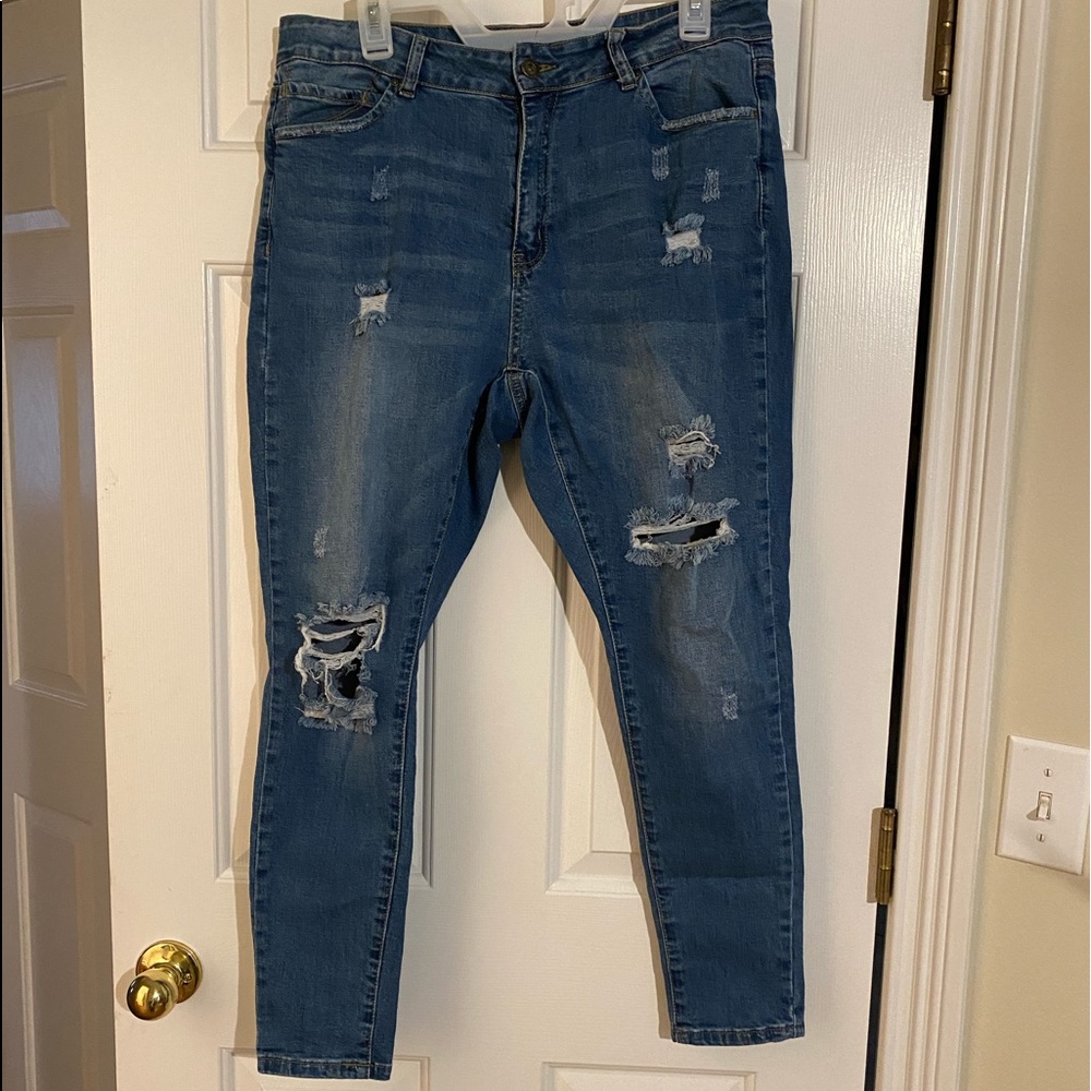 Plus size distressed jeans